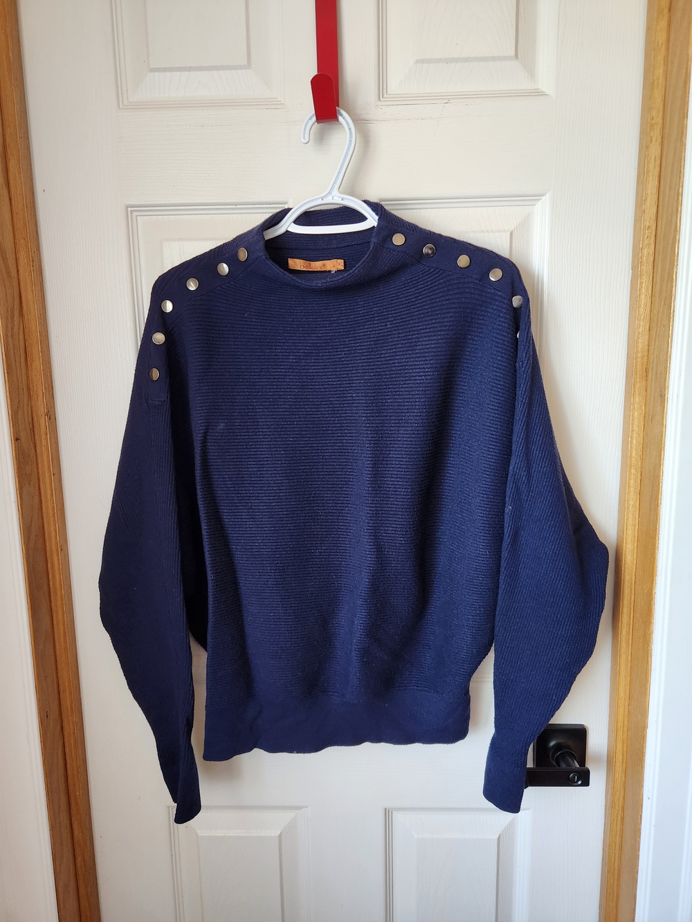 Belldini Navy Blue Cowl Neck Sweater with Shoulder Studs